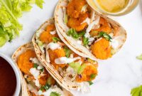 Spicy Buffalo Shrimp Tacos with Creamy Lime Slaw
