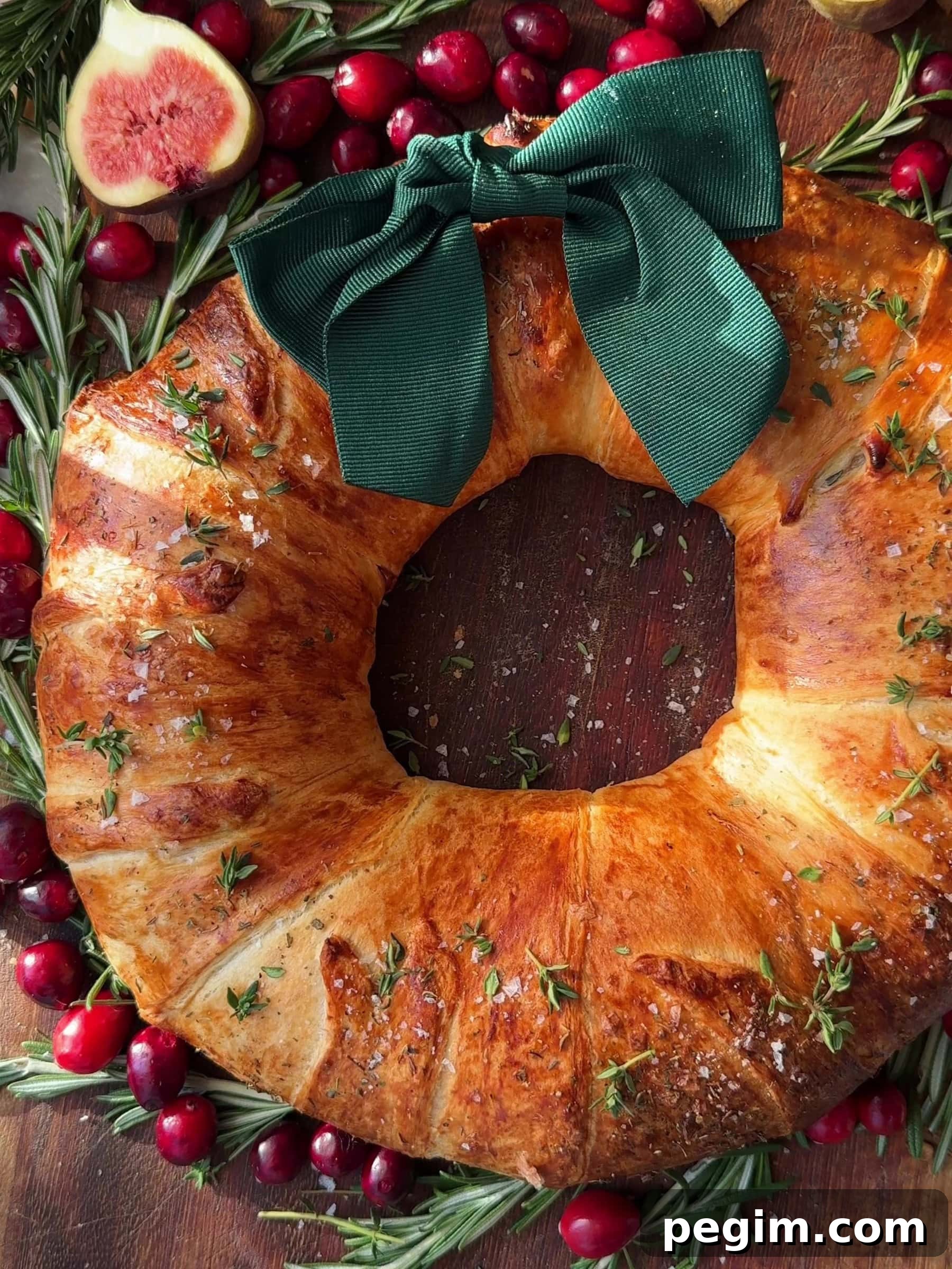 Brie Crescent Wreath with fresh figs on a board