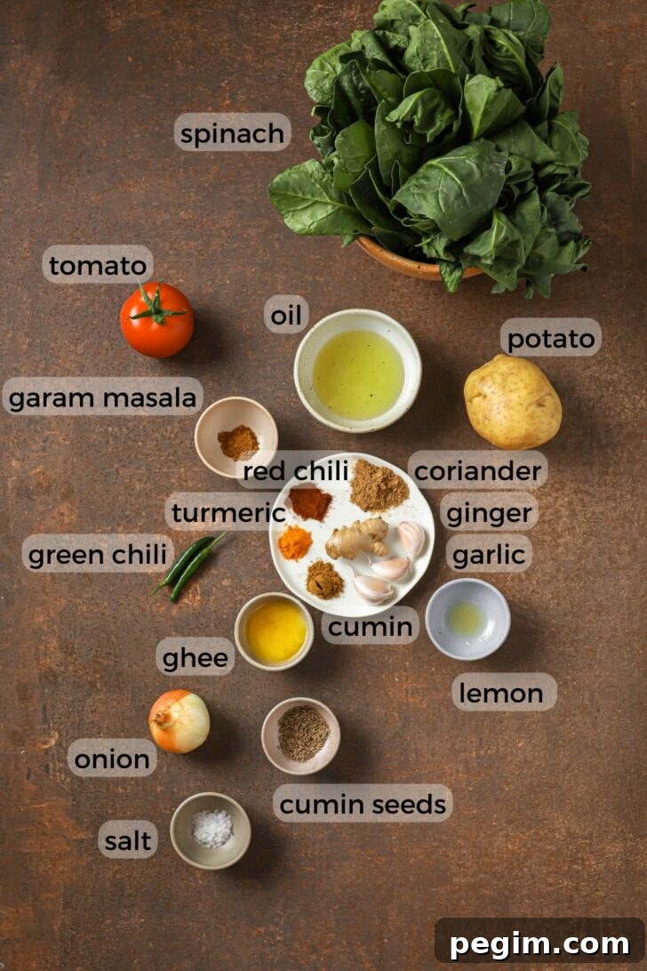 Ingredients for Aloo Palak