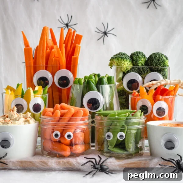 Monster themed Halloween veggie tray.