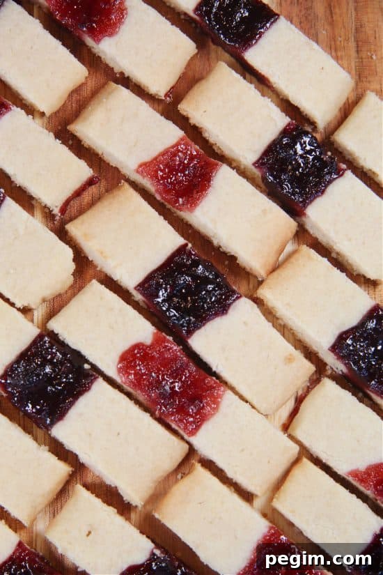 Each buttery cookie has a splash of jam for flavor and color.