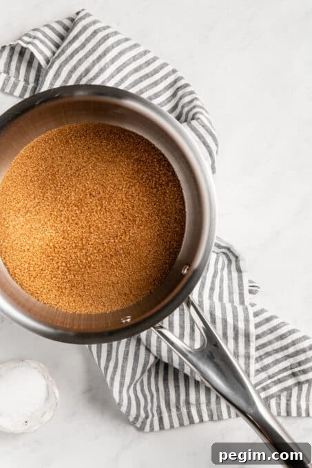 Brown sugar in a saucepan.