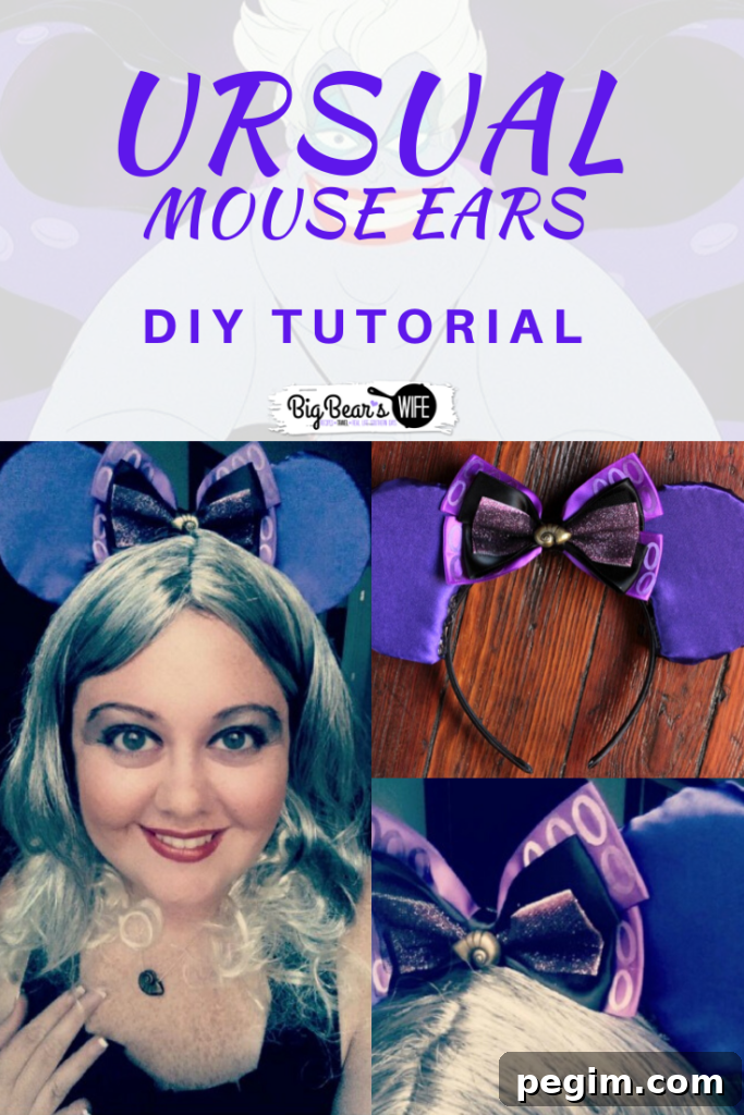 DIY Ursula Mouse Ears Tutorial -  Want to make your very own Ursula Mouse Ears for your trip to Disney? I've got the step by step photo tutorial to show you how it's done! Don't want to make Ursula Mouse Ears? Just follow this tutorial and swap out the fabric and bows for any type of mouse ears!