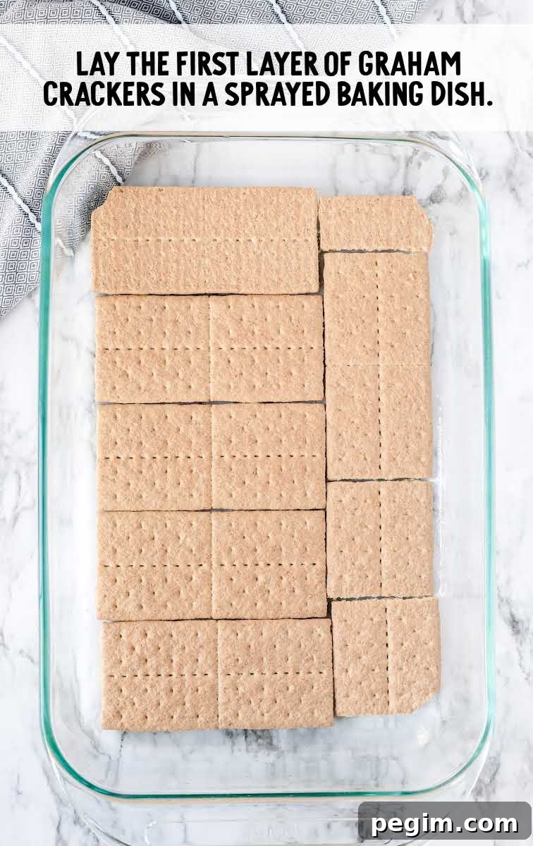  graham crackers spread in a baking dish