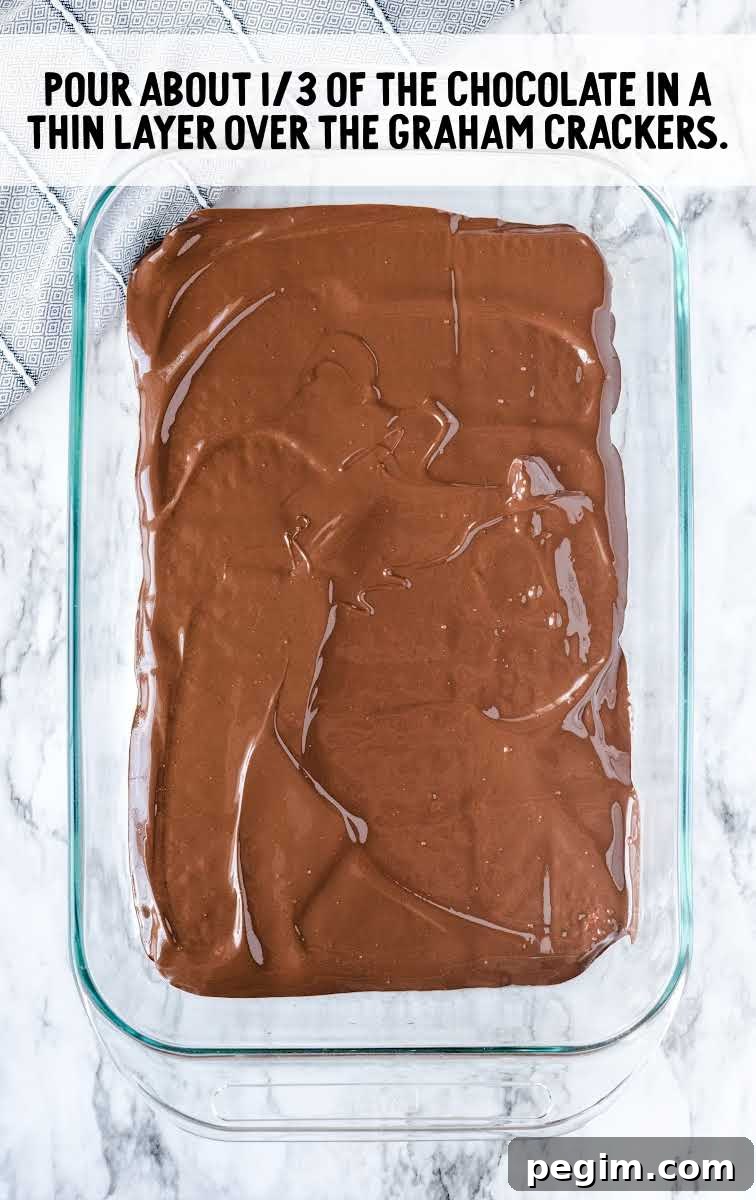  chocolate mixture spread over the graham crackers