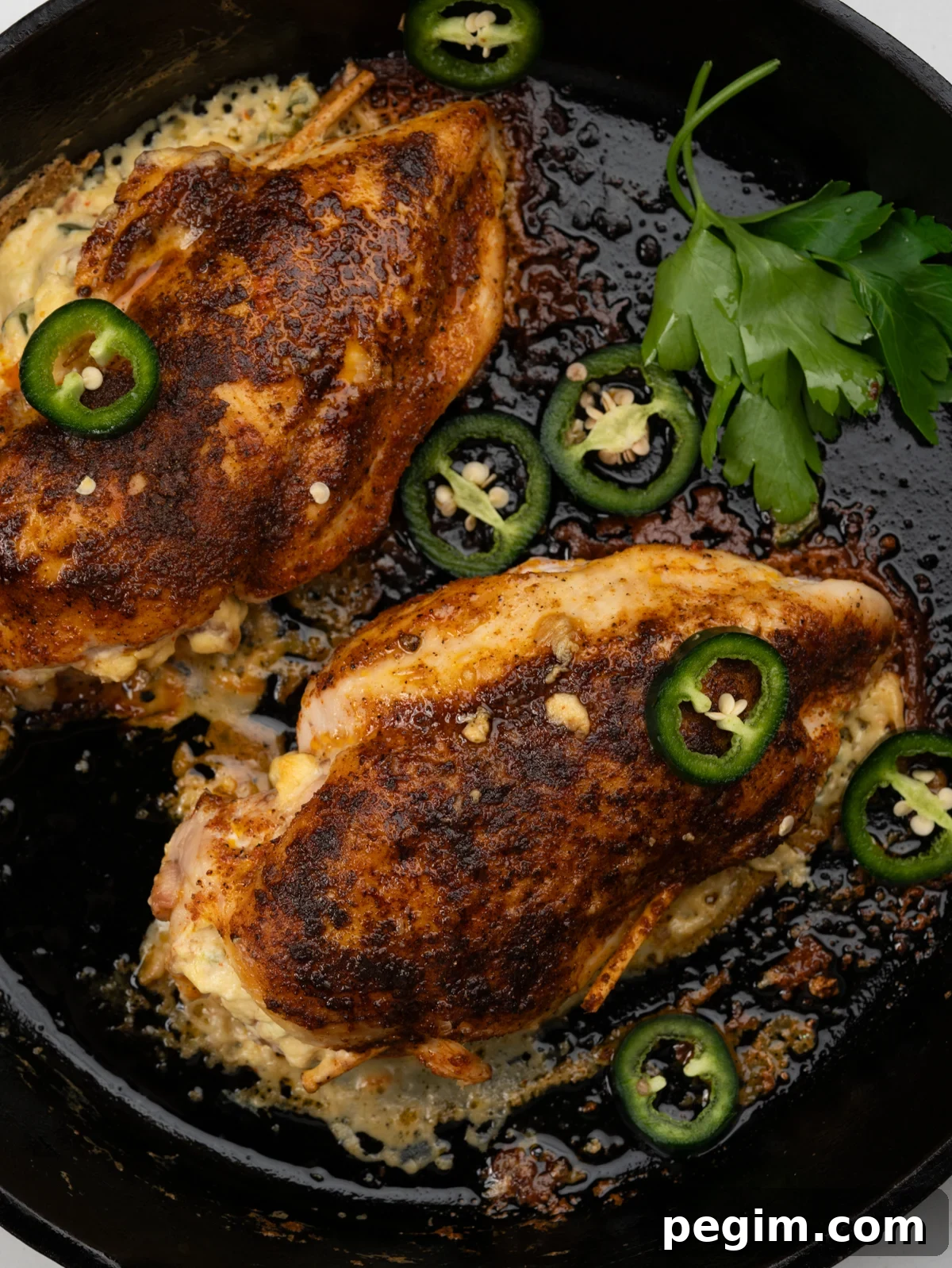 Chicken breat stuffed with a mixture of jalapeno popper, cream cheese, cheddar and bacon, then baked until cheese oozing out.
