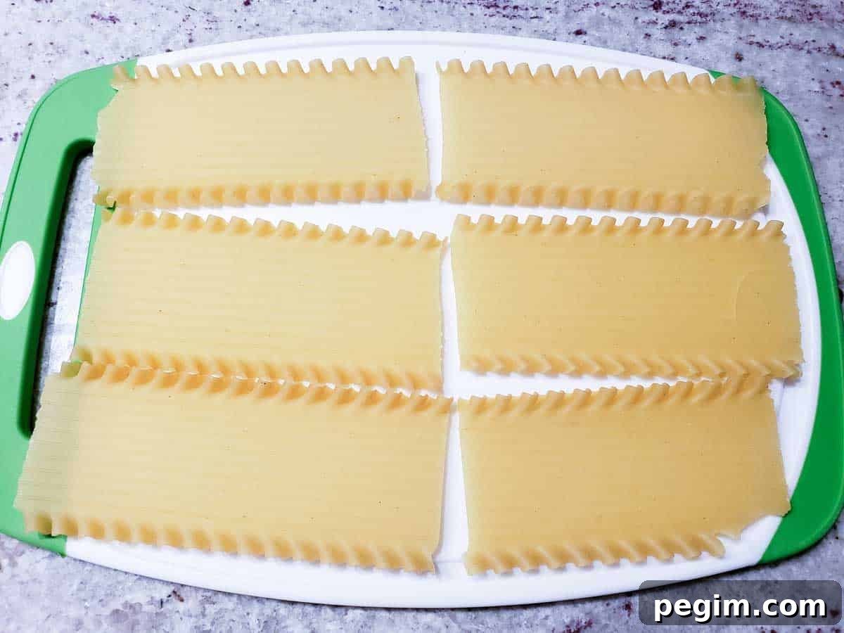 3 lasagna noodles broken in half