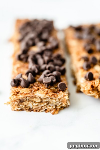 Stacked nut-free granola bars with chocolate chips