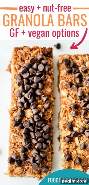 Several nut-free granola bars topped with chocolate chips