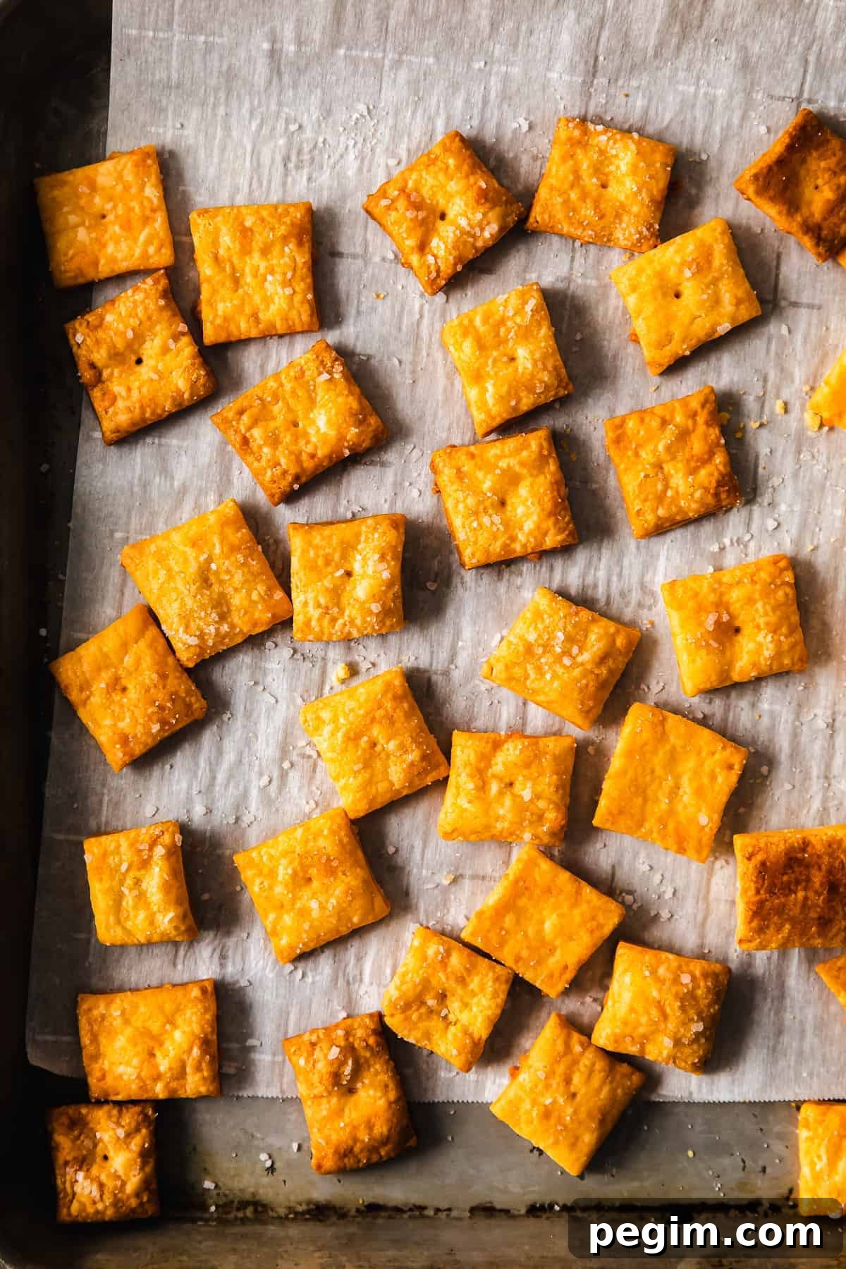 Cheez its on baking sheet.
