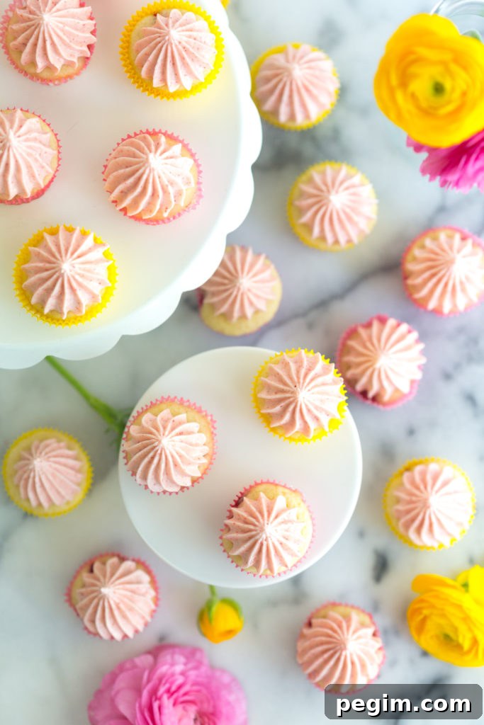 Mini Strawberry Lemon Cupcakes from above