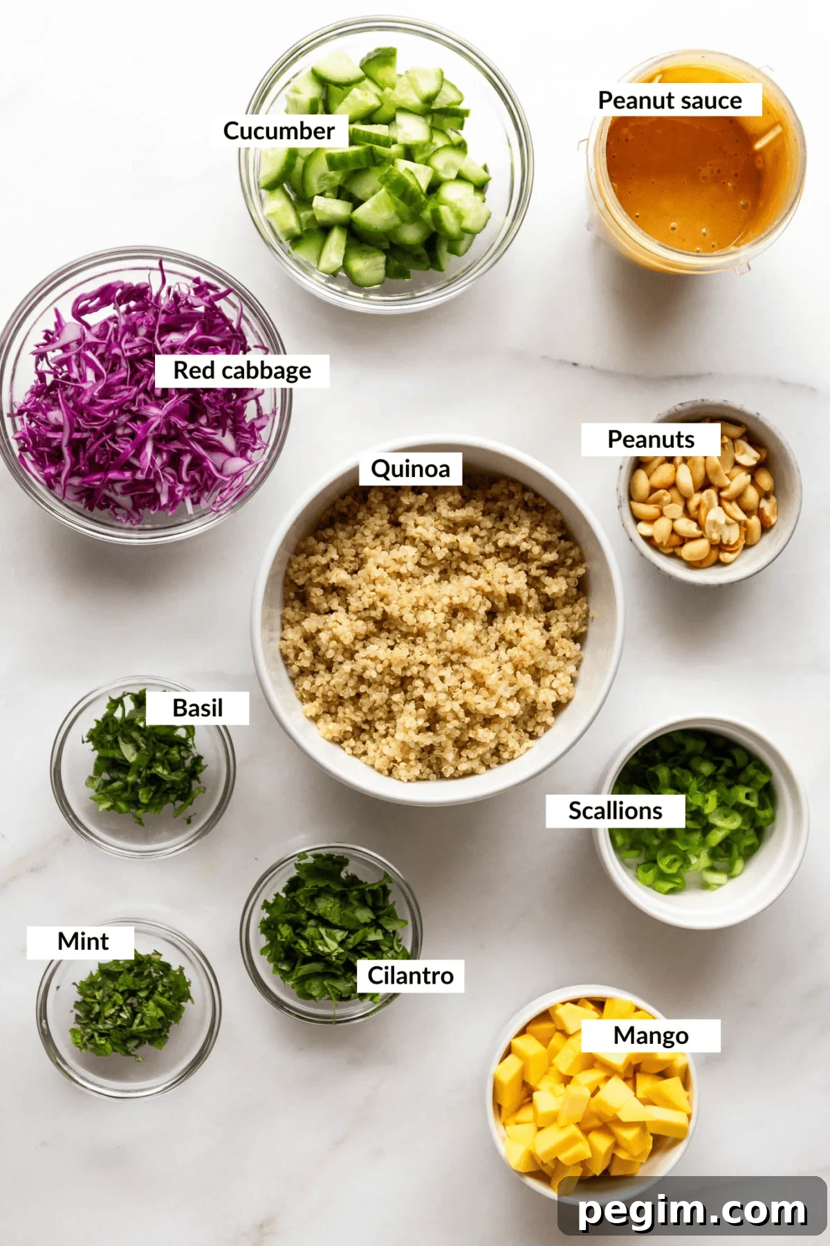 Ingredients to make Thai quinoa salad.