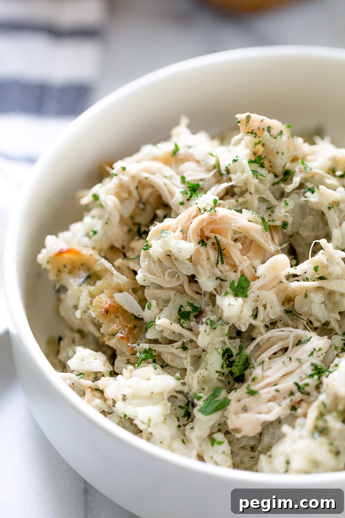 Chicken and rice casserole in a bowl.