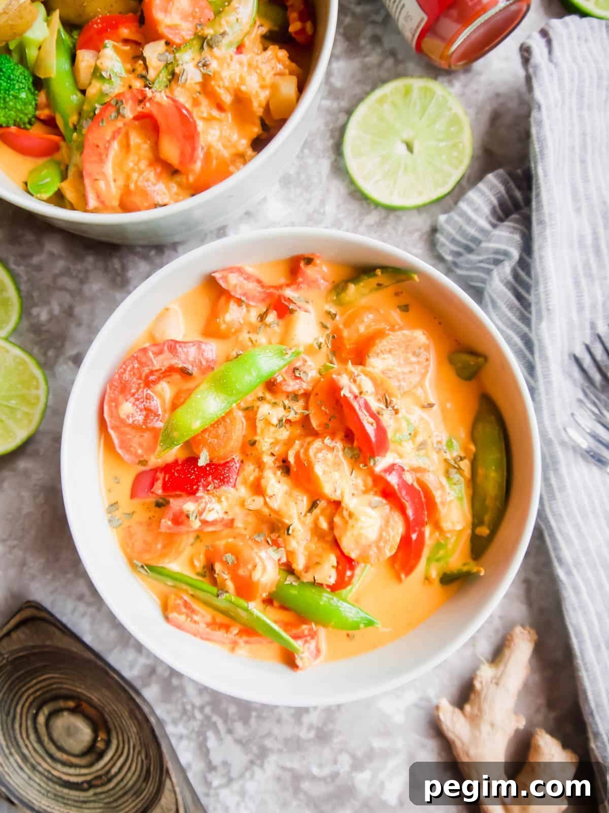 Vegan Thai Red Curry in a bowl.