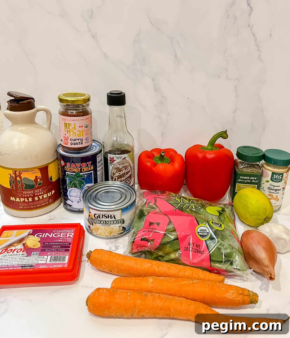 Ingredients needed to make vegan Thai red curry.