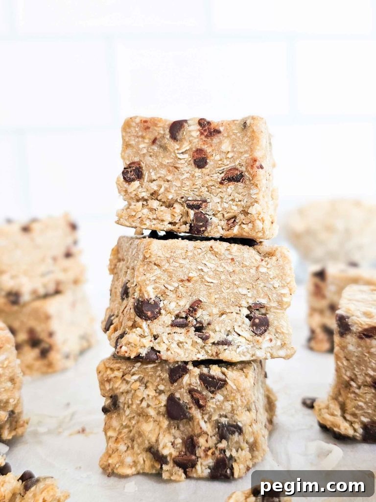 a stack of oat squares with mini chocolate chips.