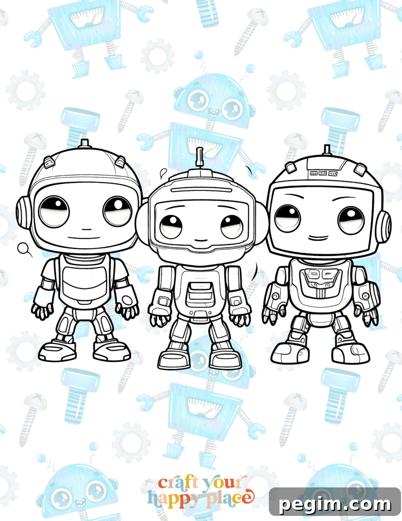 Robot coloring page preview 2