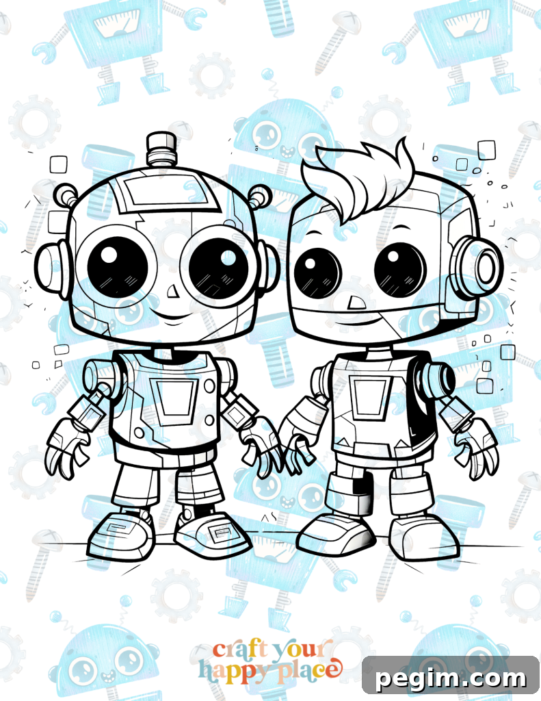 Robot coloring page preview 3