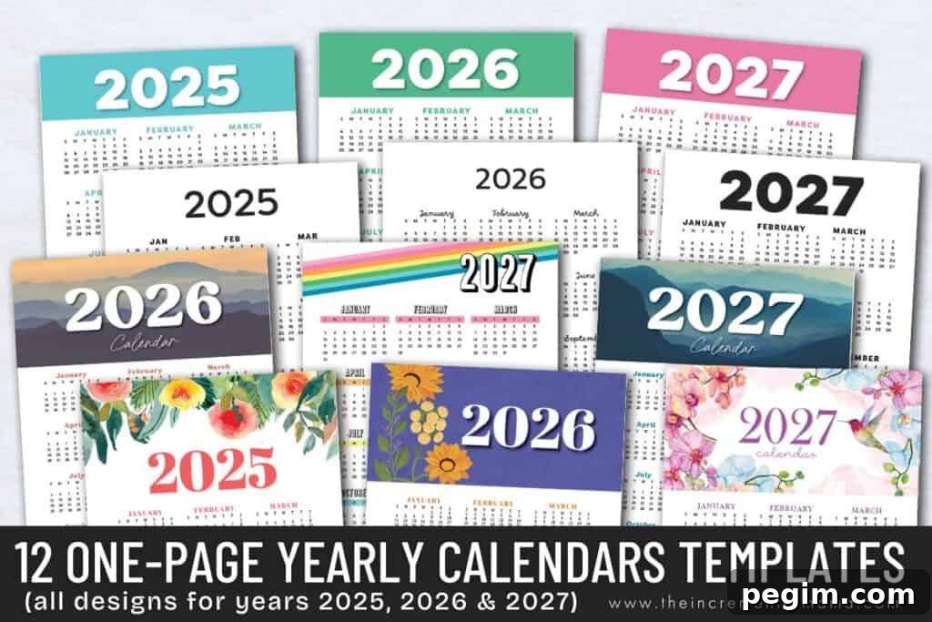 Free Printable One-Page Yearly Calendars 2025–2027 2 12 free printable yearly calendar PDF