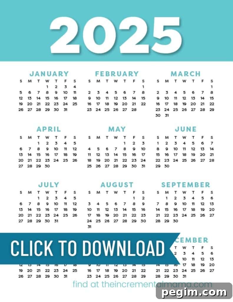 Free Printable One-Page Yearly Calendars 2025–2027 14 blue calendar PDF