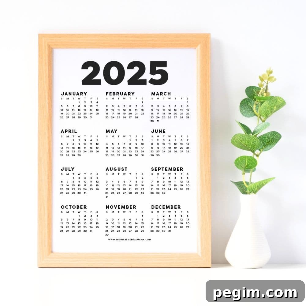 Free Printable One-Page Yearly Calendars 2025–2027 4 simple yearly calendar PDF in frame