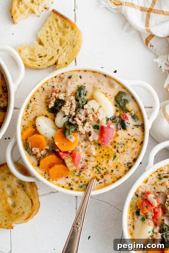 sausage gnocchi soup in a bowl