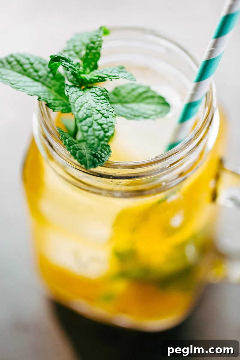 Peach iced tea up close