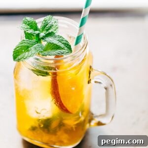 peach iced tea with mint