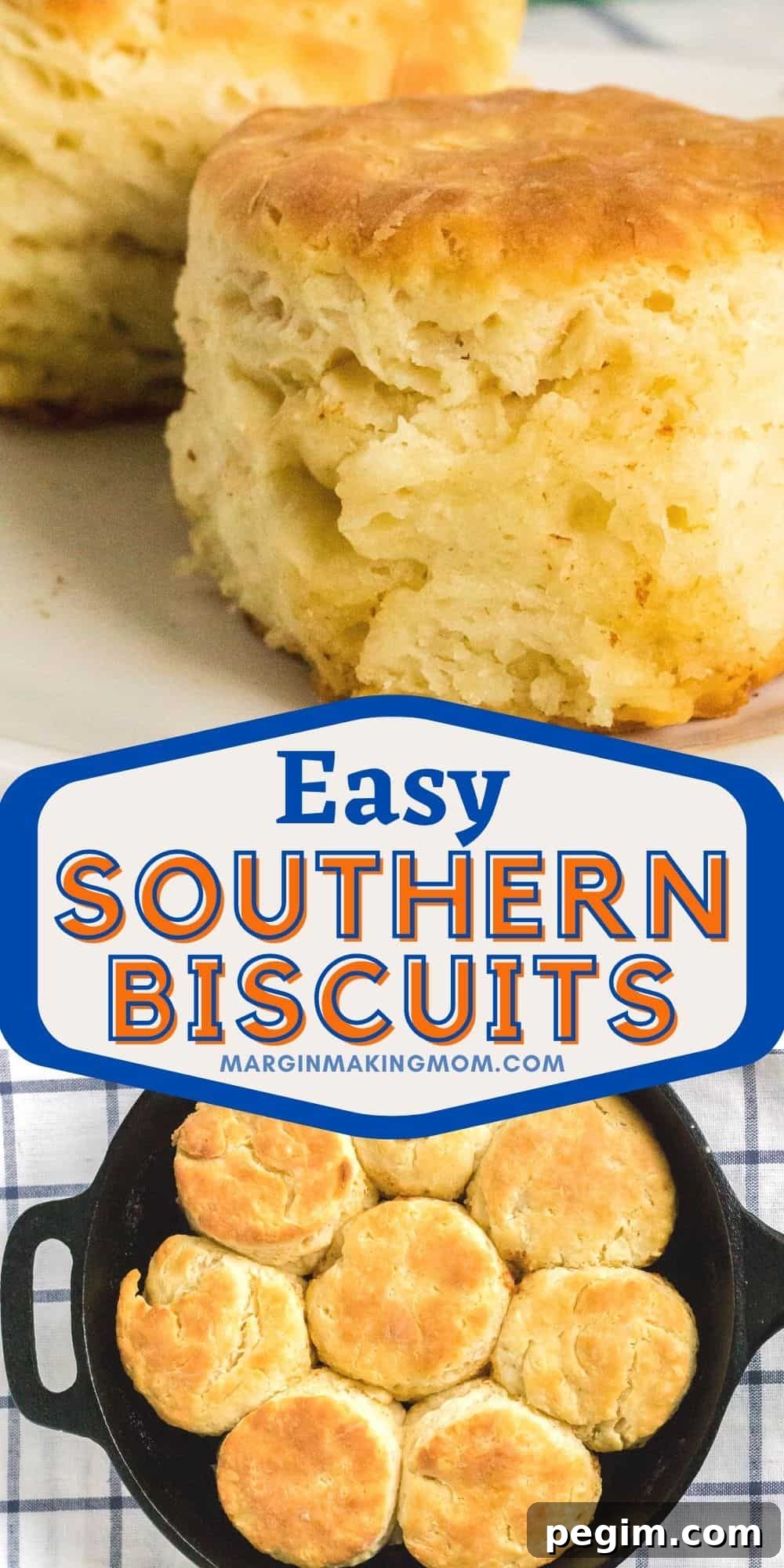 collage image featuring two photos of homemade biscuits