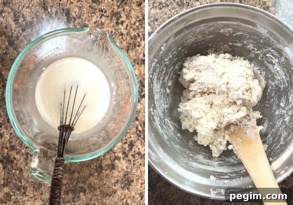 measuring cup with milk and sour cream whisked together