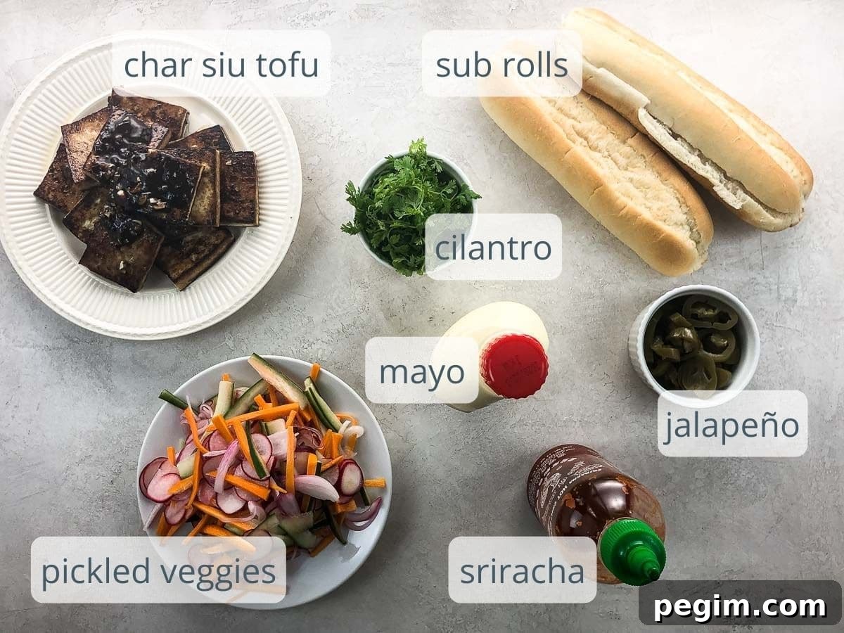 rolls, tofu, cilantro, mayo, sriracha, jalapeño, pickled veggies