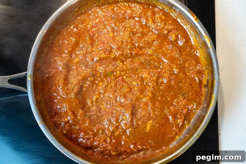 Simmering the sauce