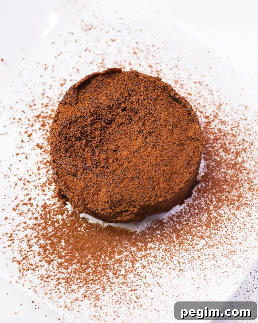 Keto Flaxseed Muffin In A Mug side view sprinkled with cocoa powder