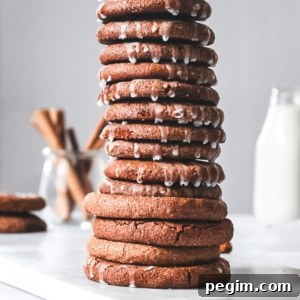 A stack of chewy pumpkin snap cookies.