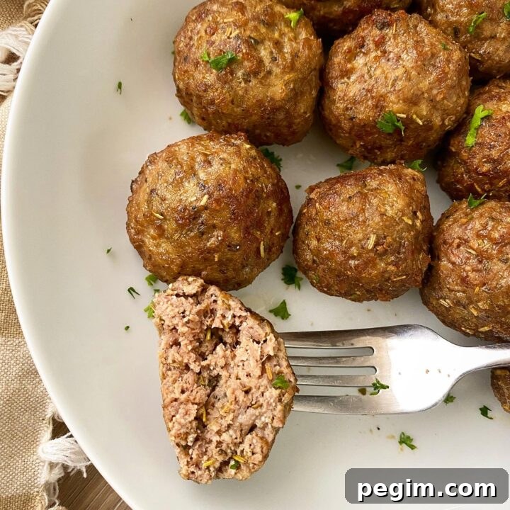 air fryer meatballs on a white plate