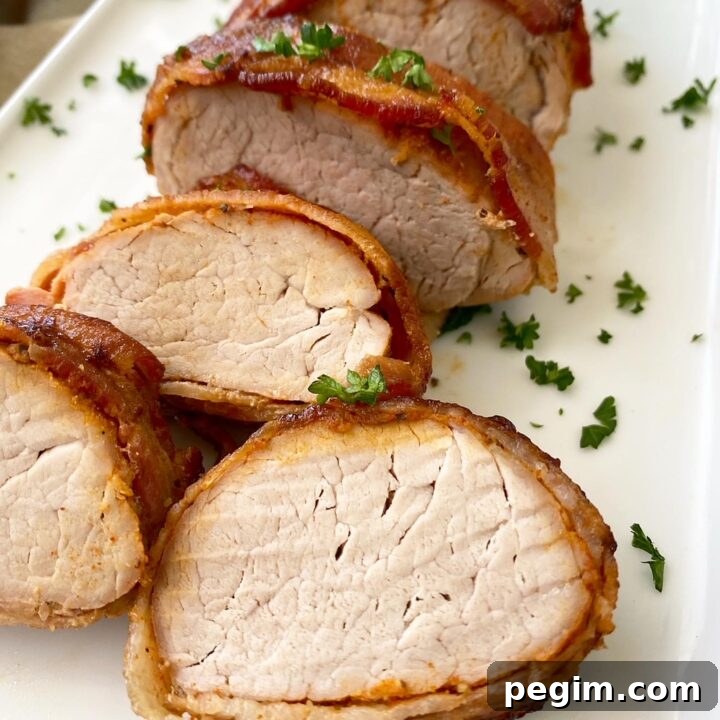 Image for Air Fryer Bacon Wrapped Pork Tenderloin + VIDEO