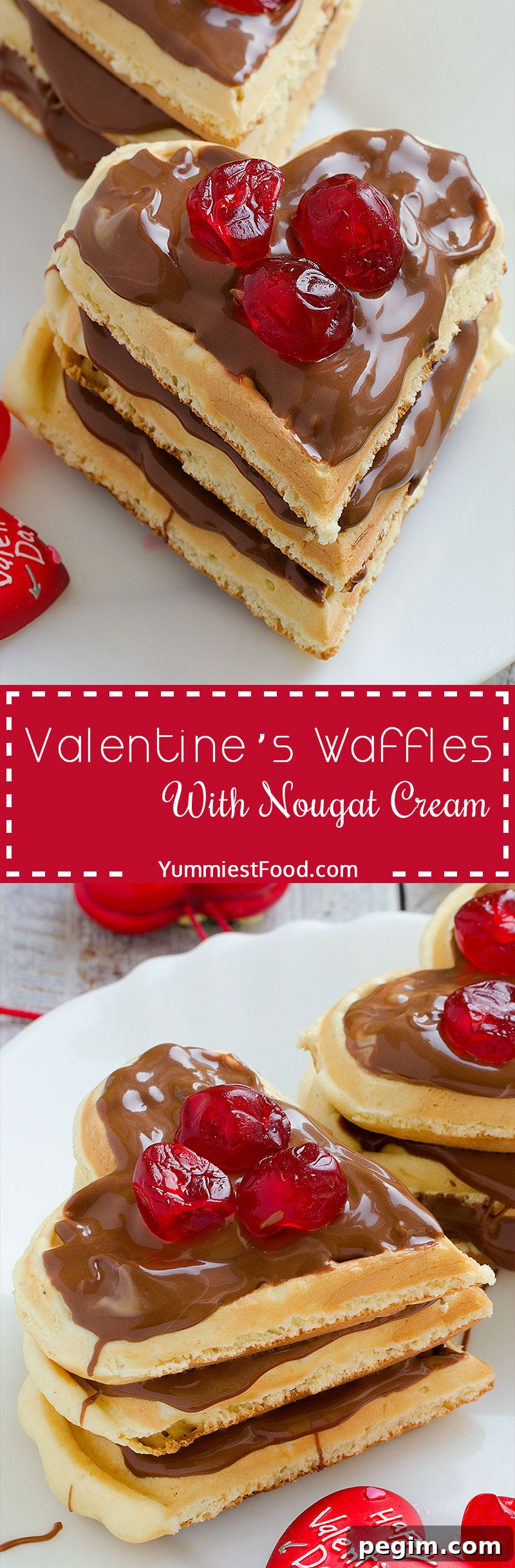 Valentine’s Waffles With Nougat Cream - Heart-Shaped