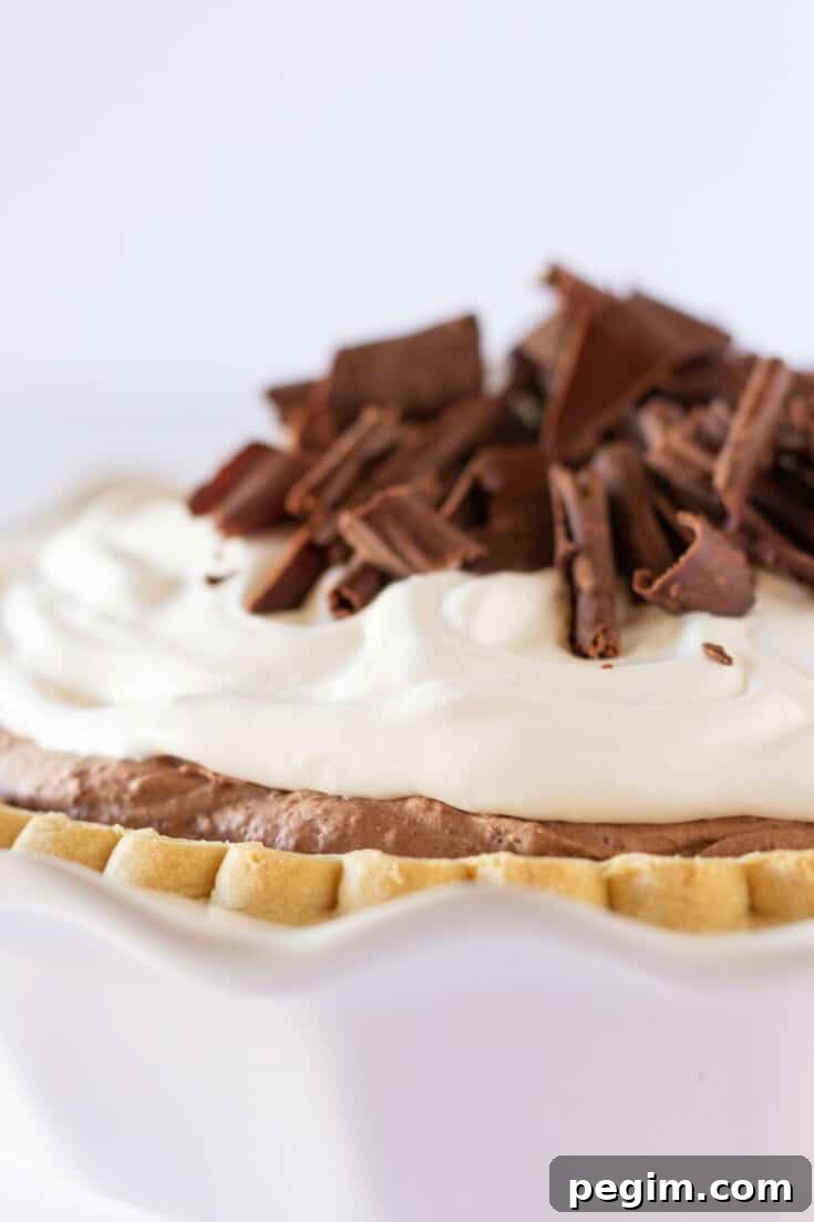Easy Chocolate Mousse Pie Recipe with Pudding Mix featured by top US dessert blogger, Practically Homemade