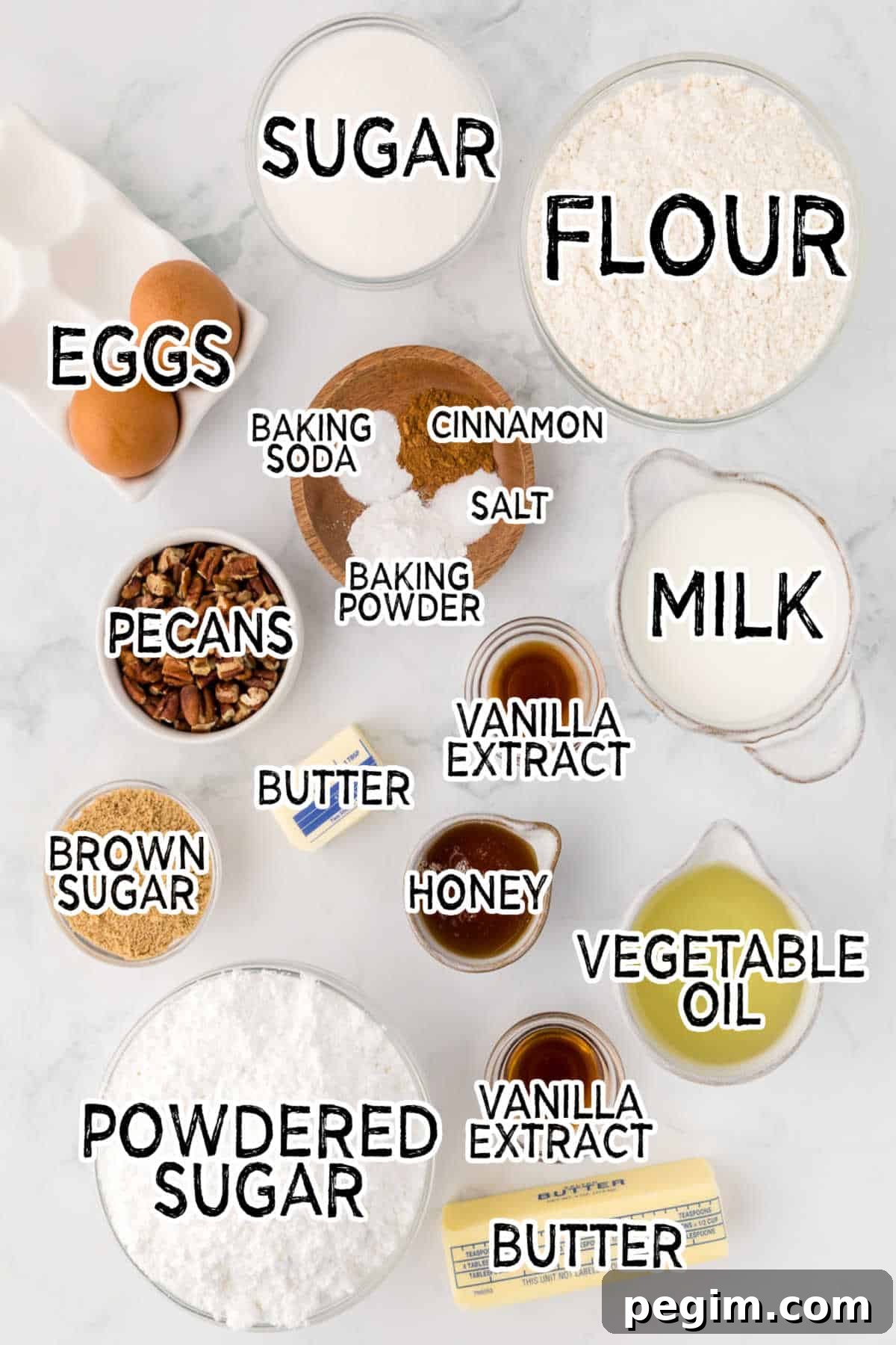 Ingredients on a marble counter.