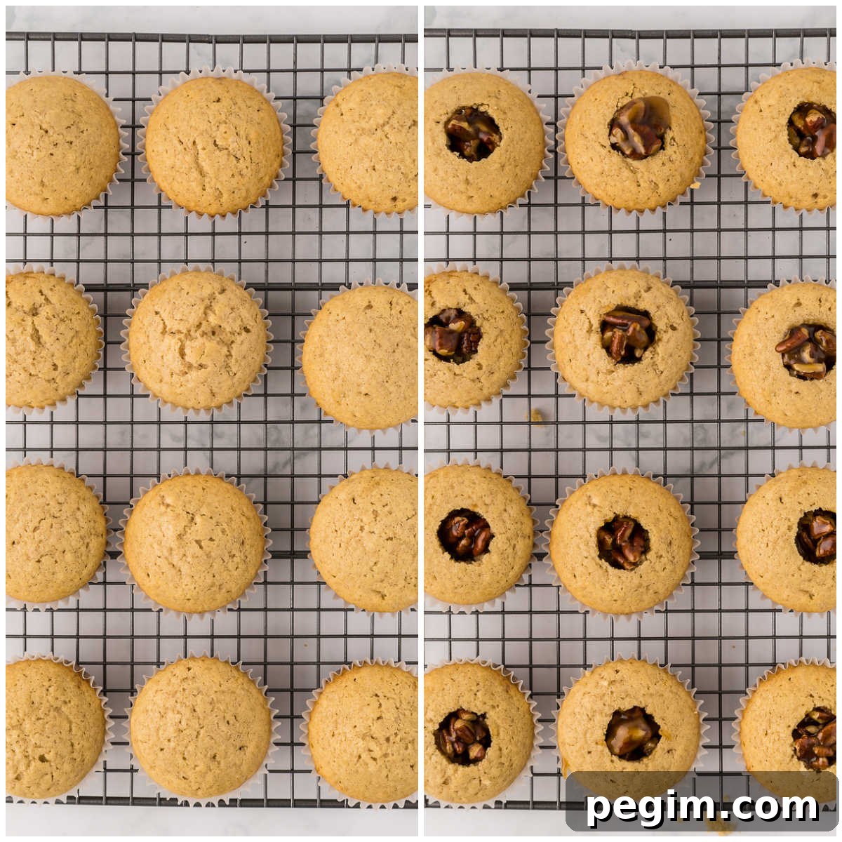 Collage of filling the cupcakes.