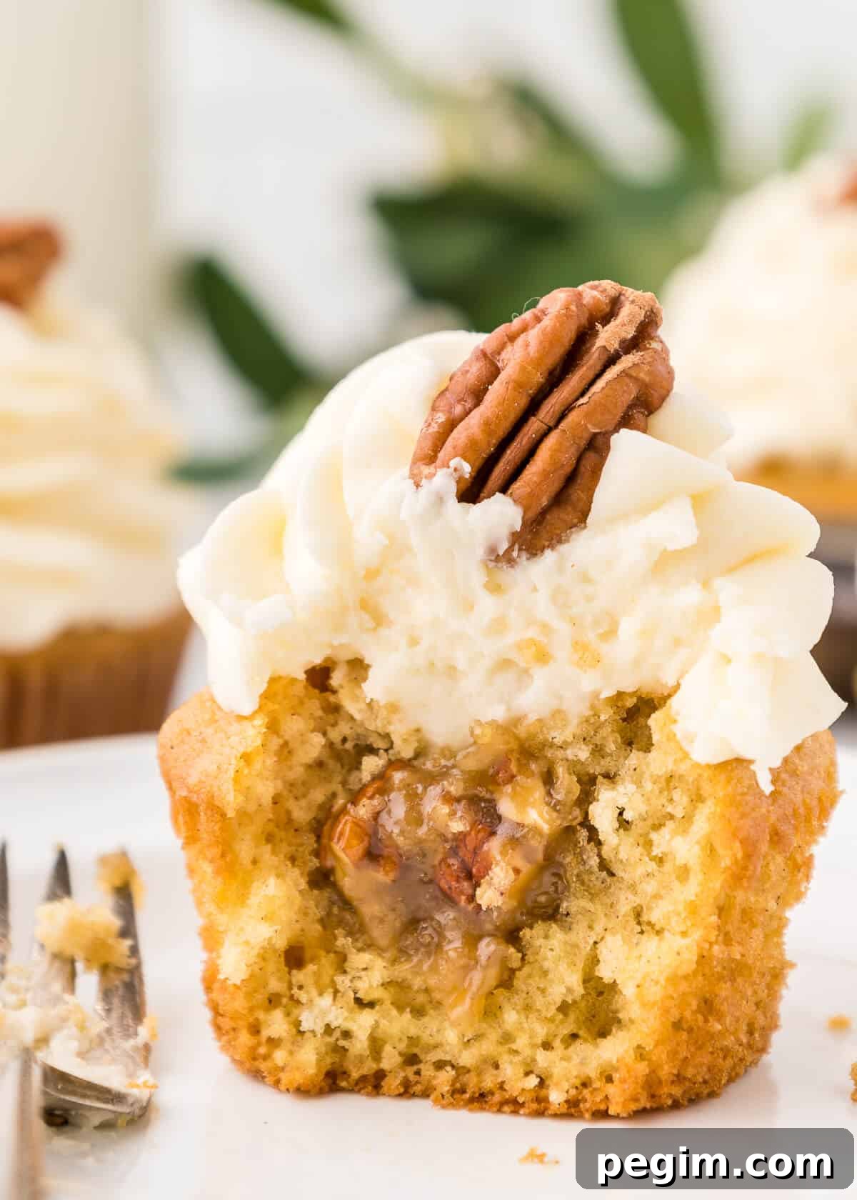 A cupcake cut in half.