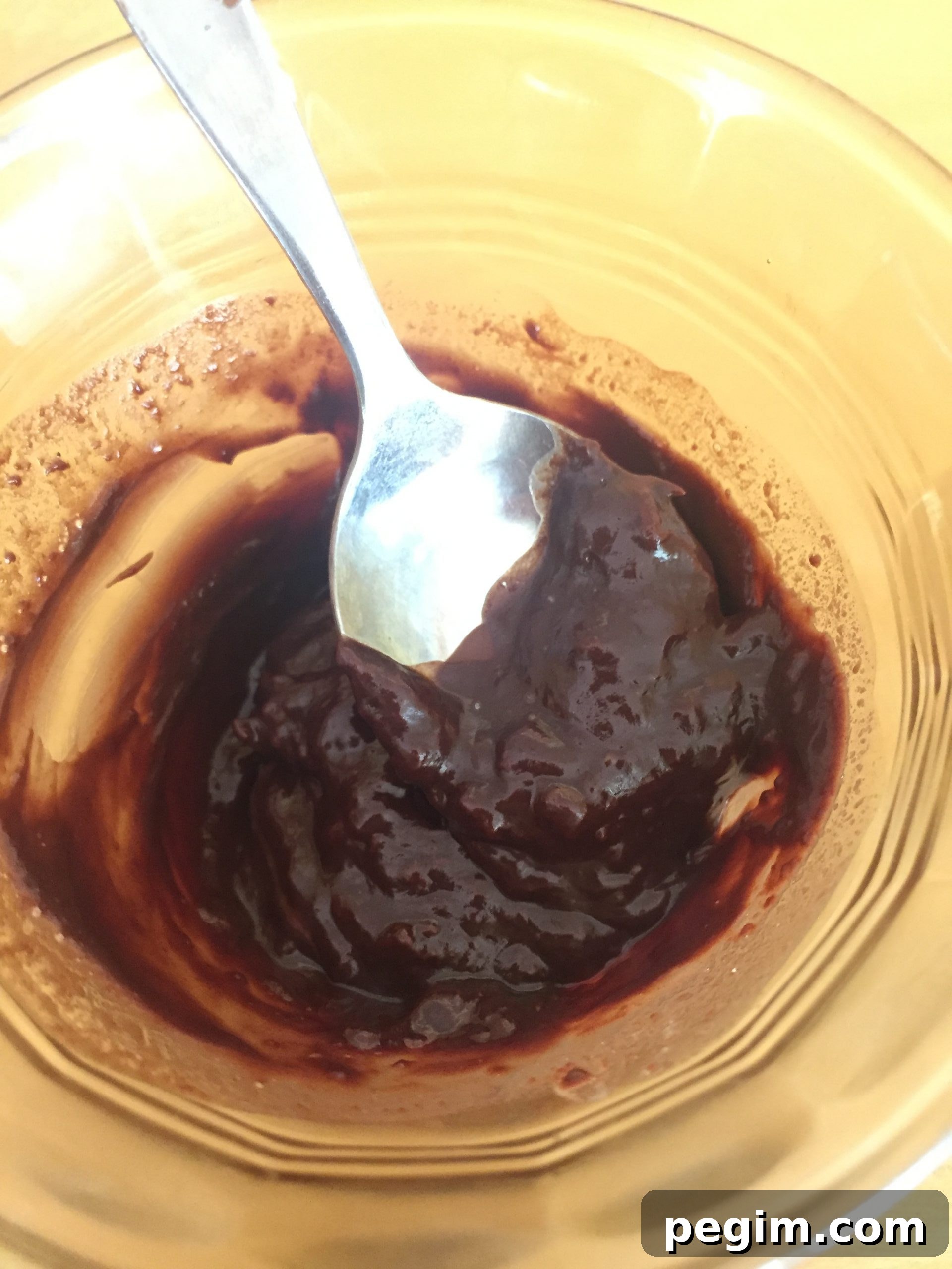 Melted chocolate with milk added after heating