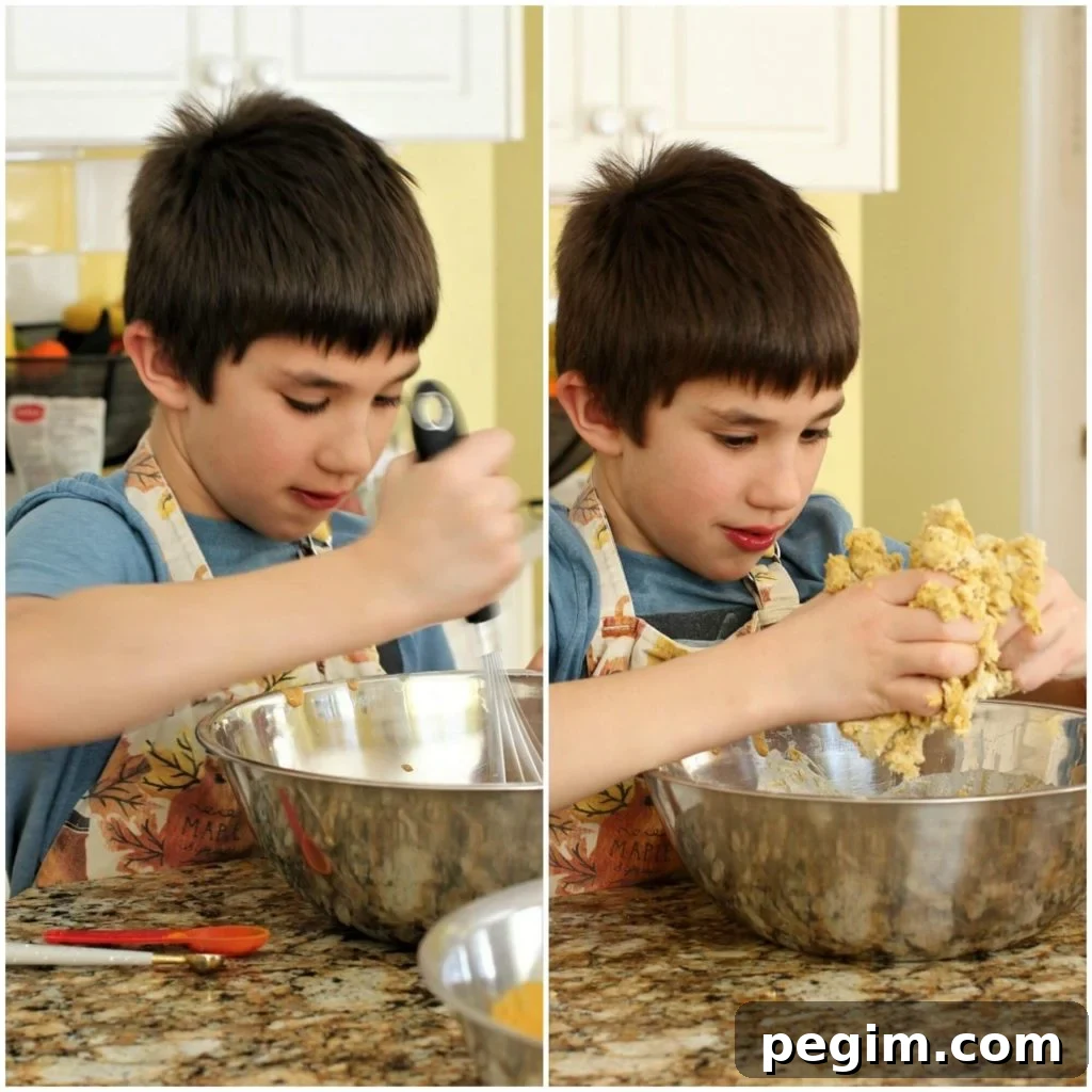 Eric stirring up and hand mixing the dog biscuit dough