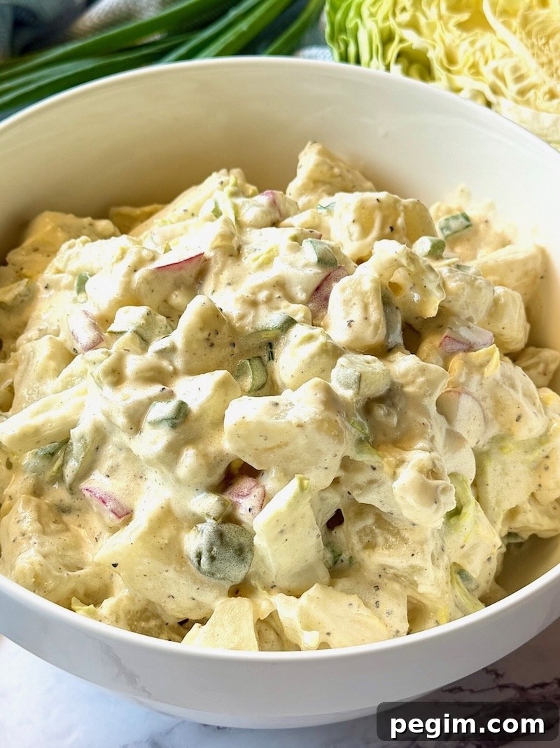 Irish potato salad prepared in a serving bowl.