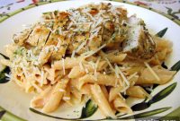 Grilled Chicken on Creamy Tomato Alfredo Sauce