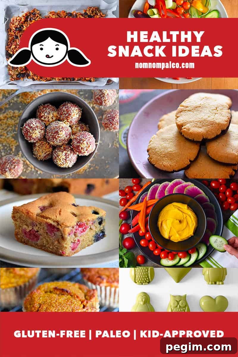 A collage of healthy snack ideas from Nom Nom Paleo. All are gluten-free and kid-approved.