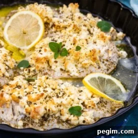 Chicken breasts baked with lemon, oregano and crumbled feta