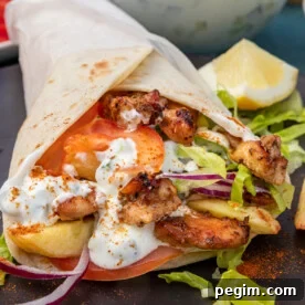 Greek gyro pita with chicken and tzatziki