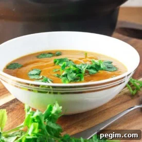 Thick red lentil soup with coriander