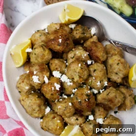 Greek air fryer chicken meatballs with lemon and feta